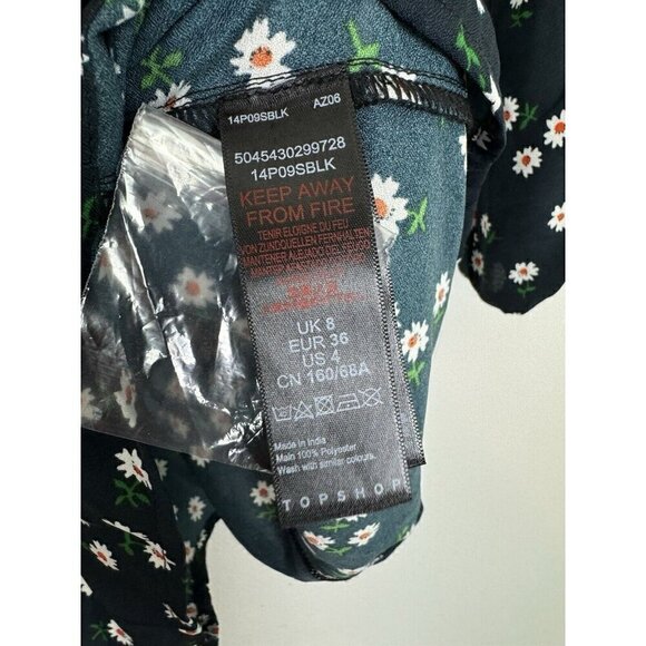 Topshop Blue White Floral Long Sleeve Ruffle Romper NWT Size 4 Long Sleeve - Picture 7 of 9